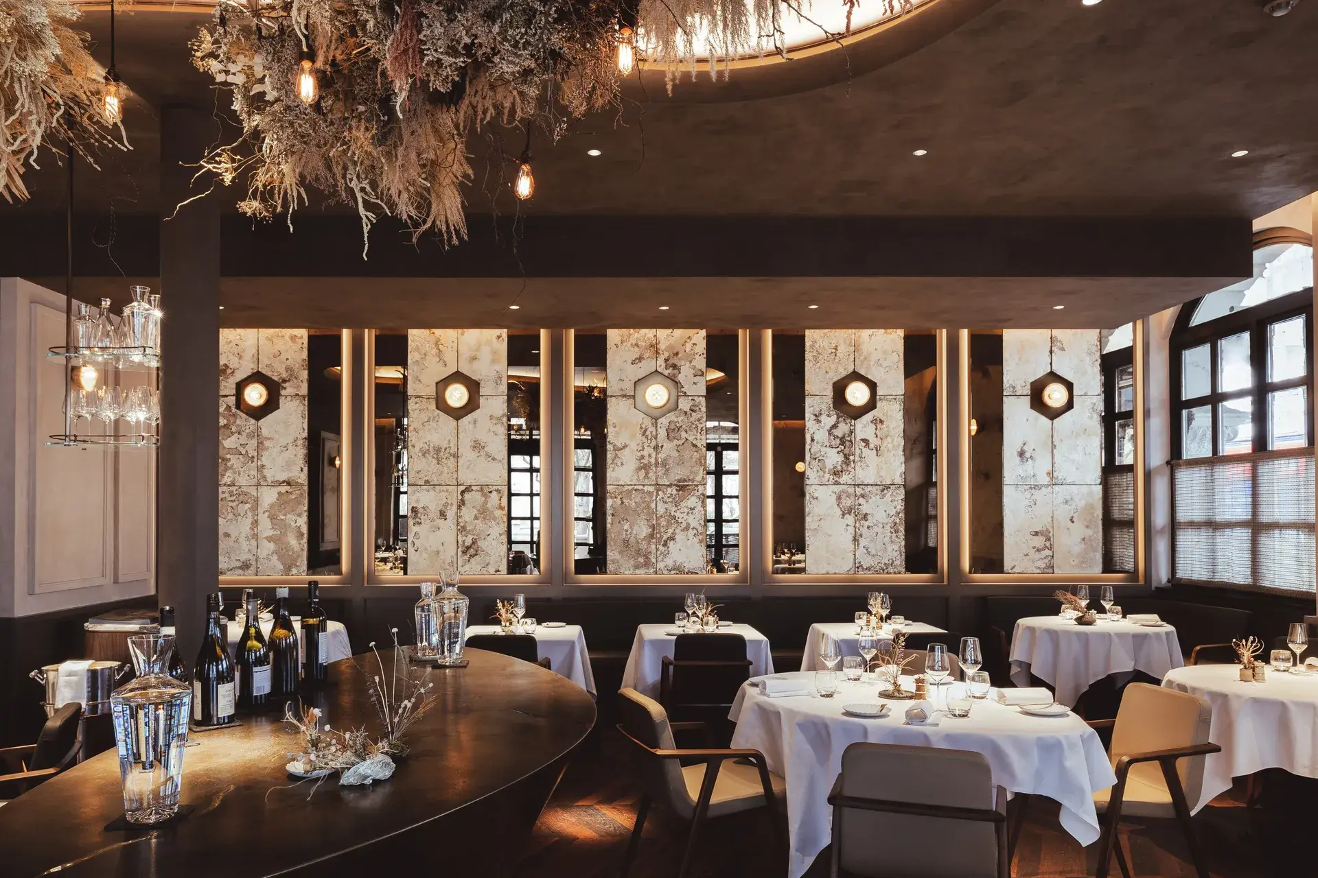 Textured mycelium panels arranged between timber frames in a Yorkshire restaurant